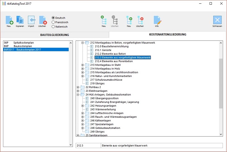 Katalogtool für rbiBaukosten